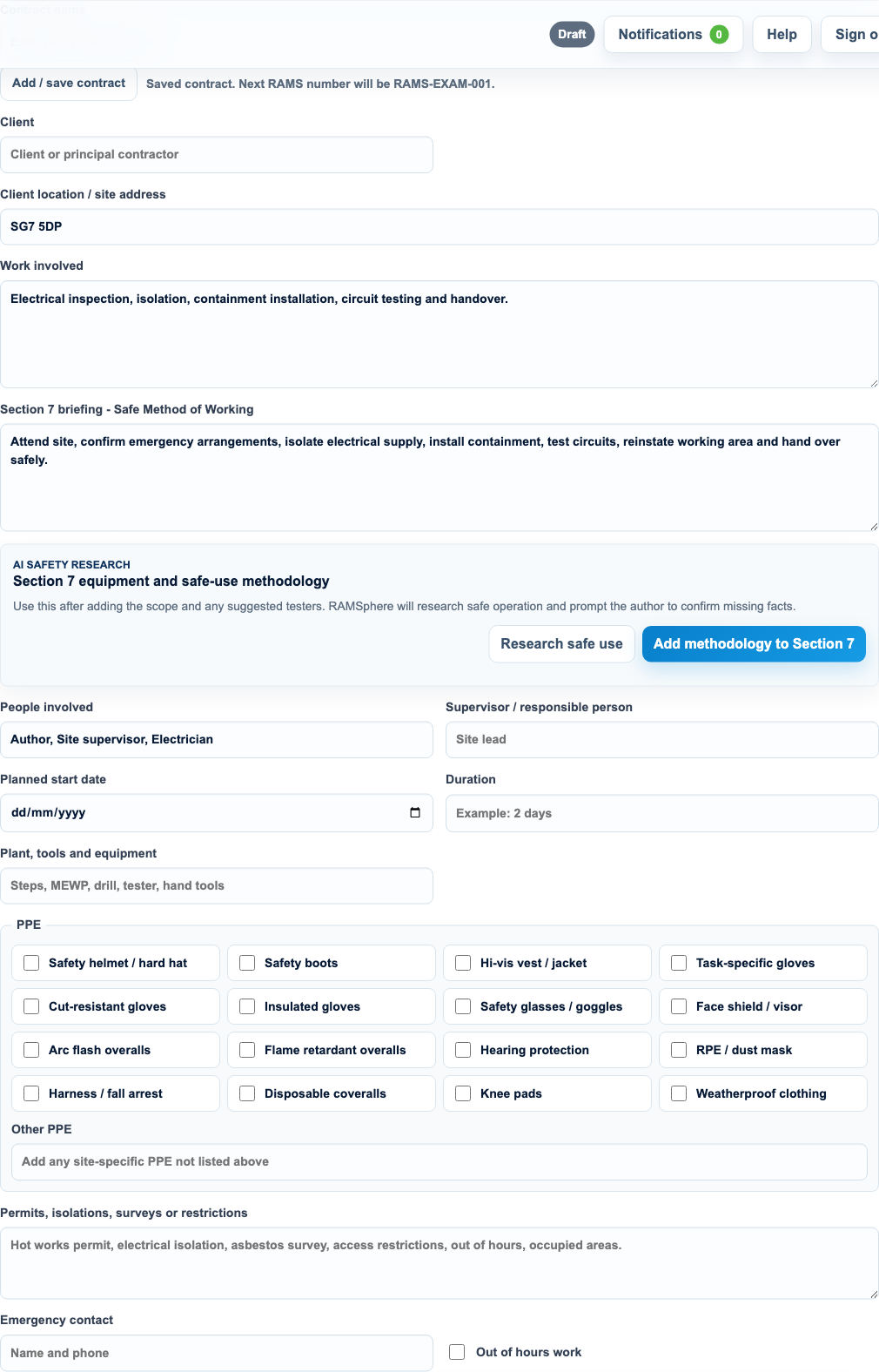 RAMSphere application Job Details page